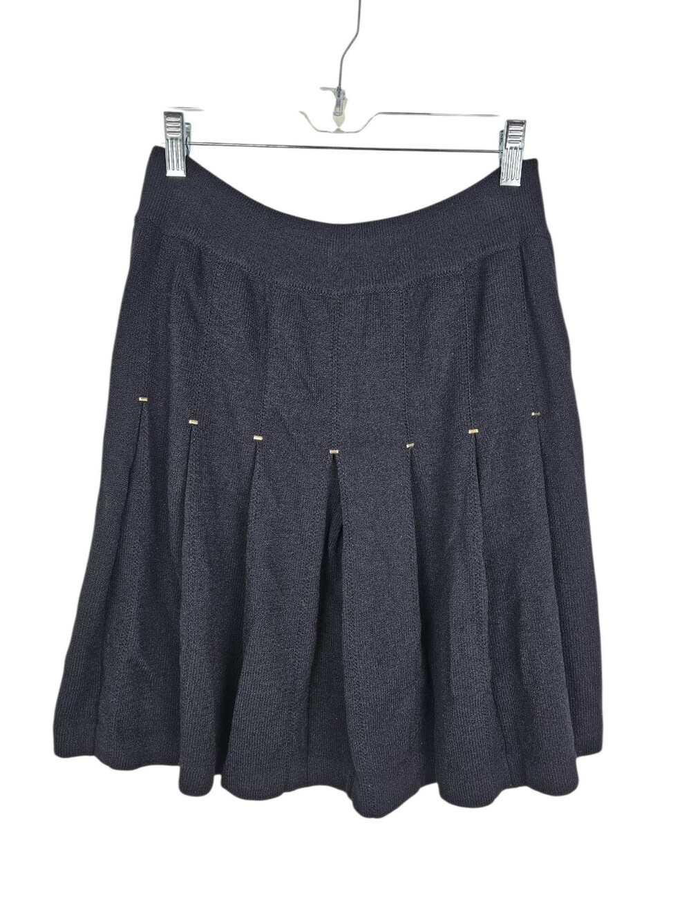 St. John Collection Marie Gray Vintage Black Pleated Skirt Gold Studded Accents